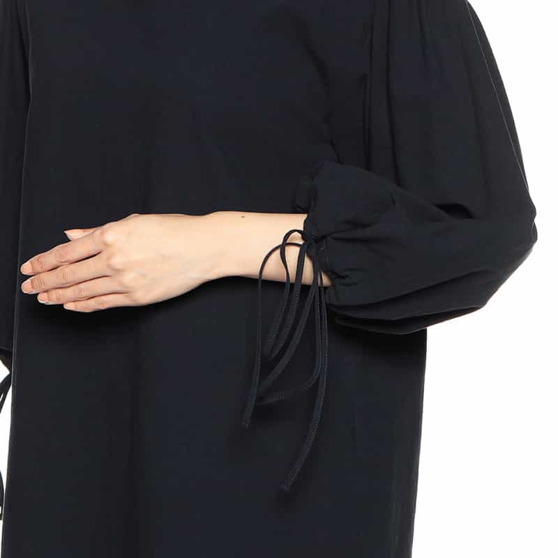 BARNEYS NEW YORK ウォッシャブルコットンボリュームスリーブドレス NAVY