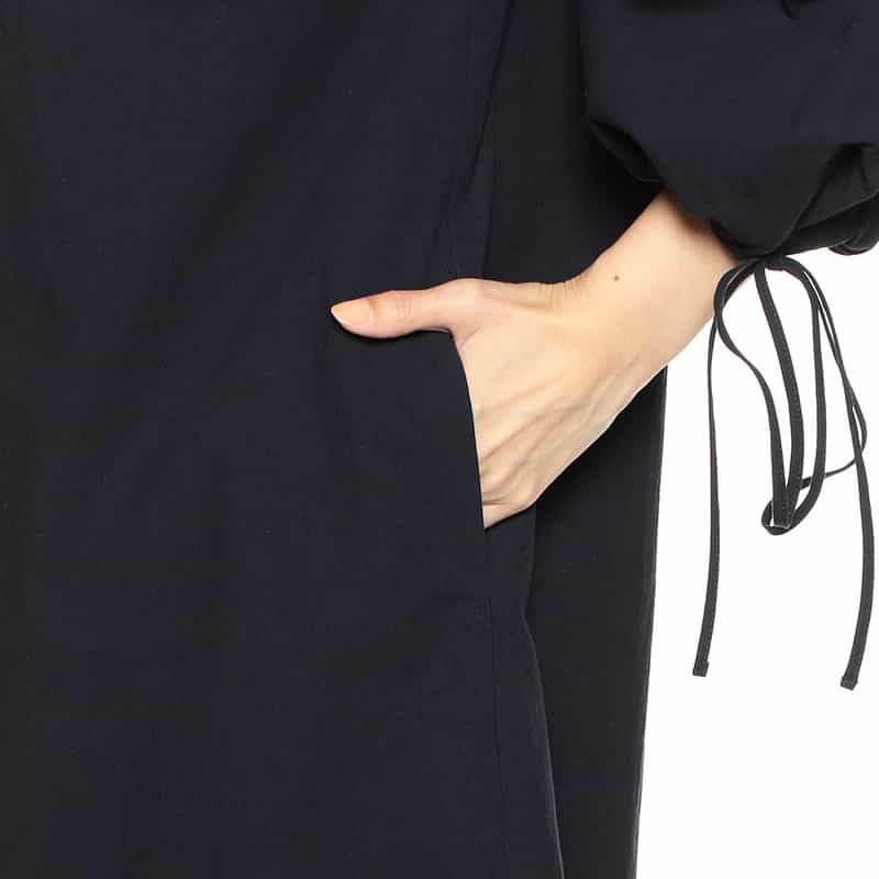 BARNEYS NEW YORK ウォッシャブルコットンボリュームスリーブドレス NAVY