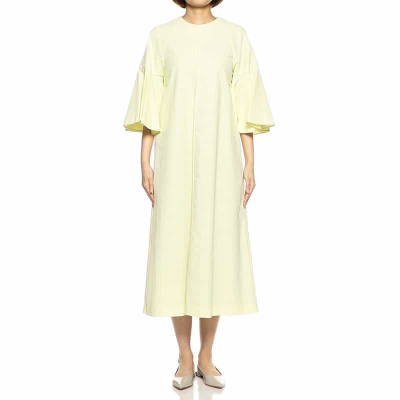 BARNEYS NEW YORK ウォッシャブル ベルスリーブフレアドレス LIGHT YELLOW