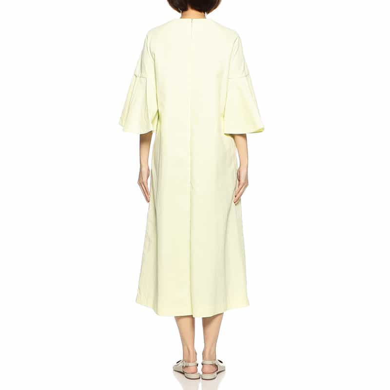 BARNEYS NEW YORK ウォッシャブル ベルスリーブフレアドレス LIGHT YELLOW