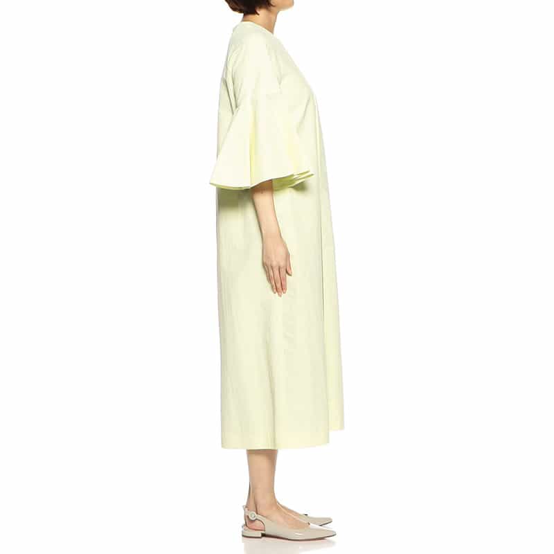BARNEYS NEW YORK ウォッシャブル ベルスリーブフレアドレス LIGHT YELLOW