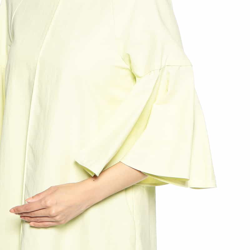 BARNEYS NEW YORK ウォッシャブル ベルスリーブフレアドレス LIGHT YELLOW