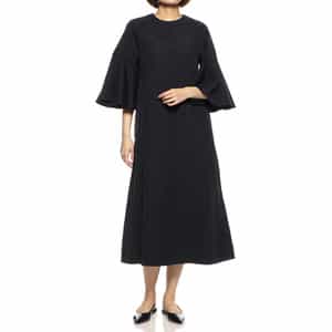 ウォッシャブル ベルスリーブフレアドレス