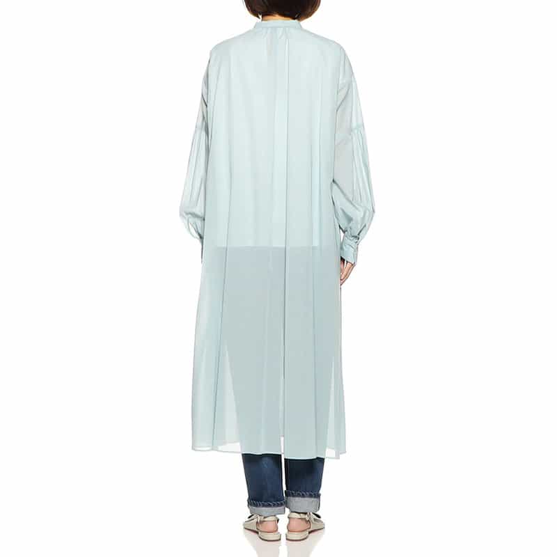 BARNEYS NEW YORK ウォッシャブルコットンシアーバンドカラーロングシャツドレス LIGHT GREEN