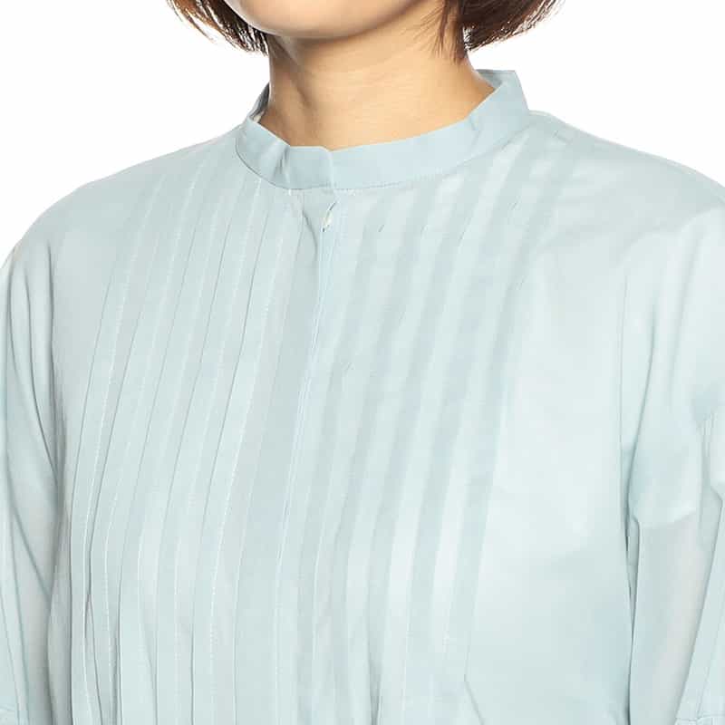 BARNEYS NEW YORK ウォッシャブルコットンシアーバンドカラーロングシャツドレス LIGHT GREEN