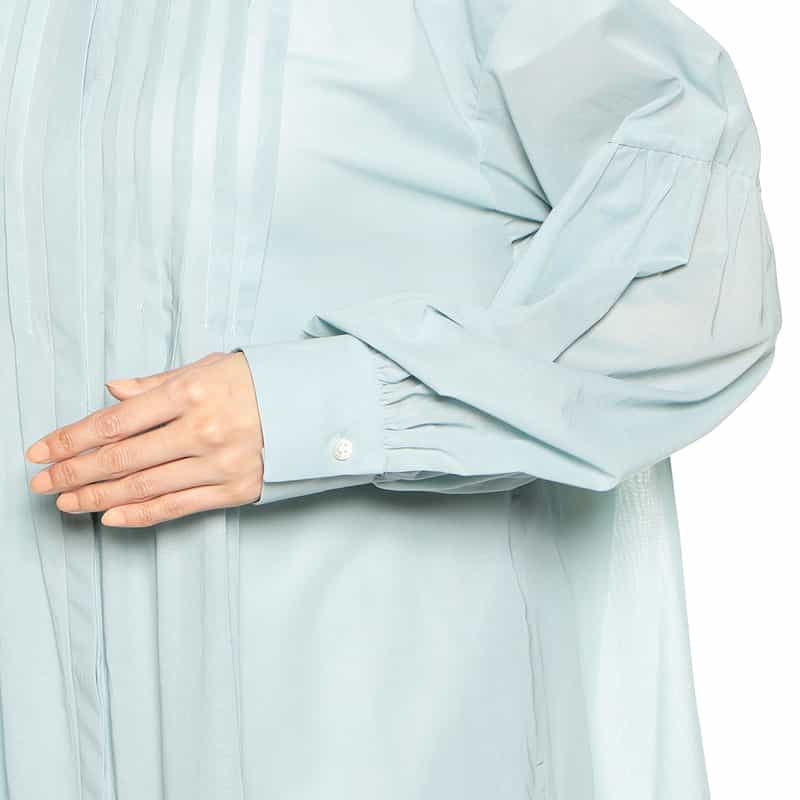 BARNEYS NEW YORK ウォッシャブルコットンシアーバンドカラーロングシャツドレス LIGHT GREEN