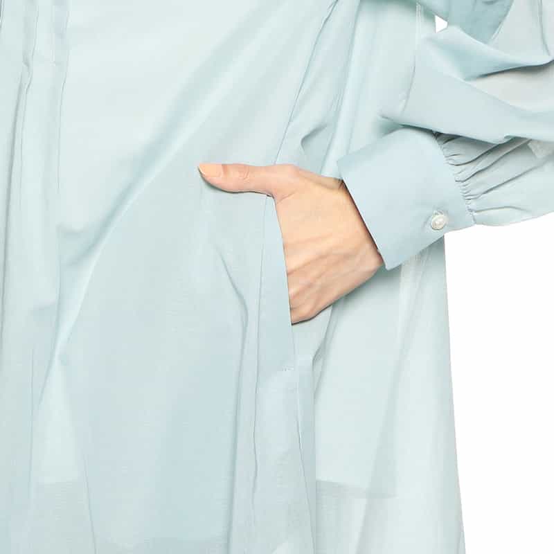 BARNEYS NEW YORK ウォッシャブルコットンシアーバンドカラーロングシャツドレス LIGHT GREEN