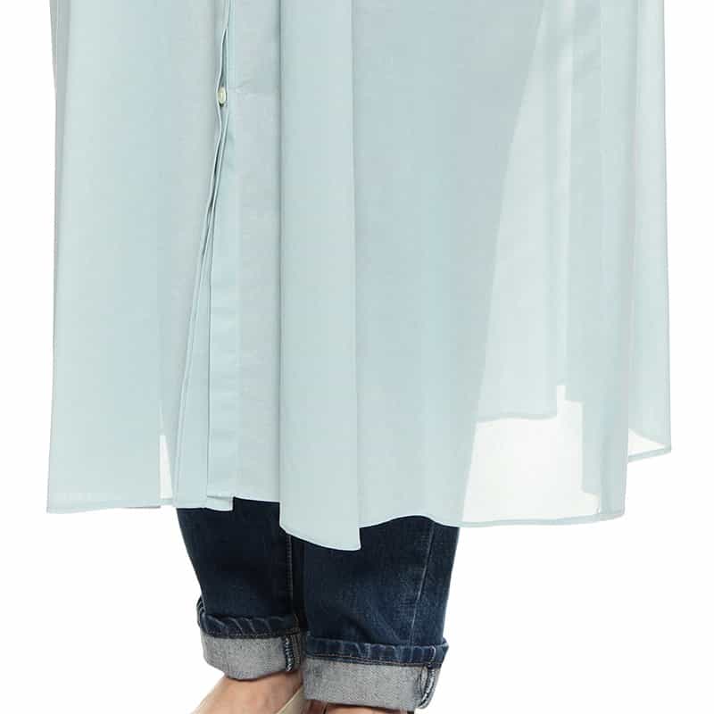 BARNEYS NEW YORK ウォッシャブルコットンシアーバンドカラーロングシャツドレス LIGHT GREEN