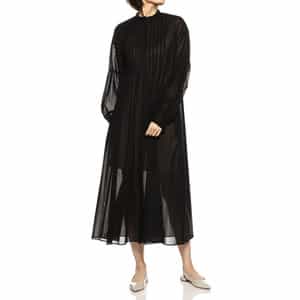 ウォッシャブルコットンシアーバンドカラーロングシャツドレス