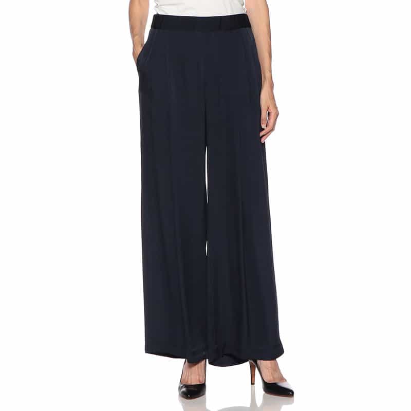 BARNEYS NEW YORK セットアップウォッシャブルシルクストレッチワイドパンツ NAVY