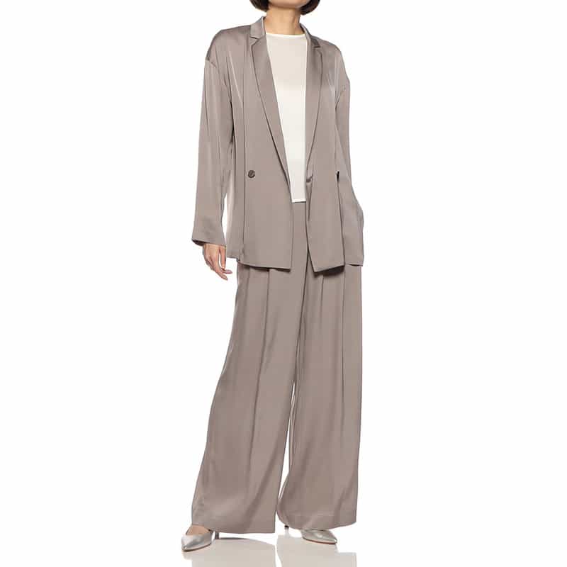 BARNEYS NEW YORK セットアップウォッシャブルシルクストレッチワイドパンツ LIGHT BROWN