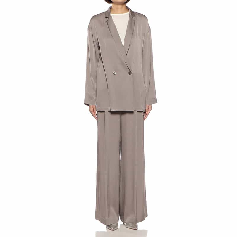 BARNEYS NEW YORK セットアップウォッシャブルシルクストレッチワイドパンツ LIGHT BROWN