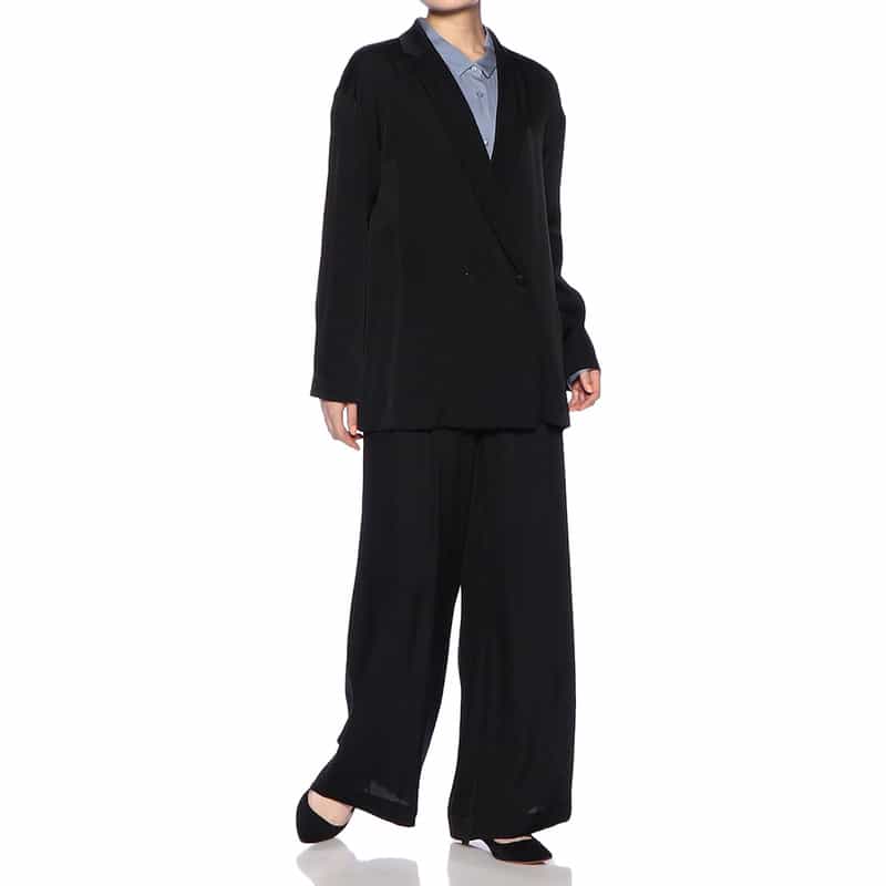 BARNEYS NEW YORK セットアップウォッシャブルシルクストレッチワイドパンツ BLACK