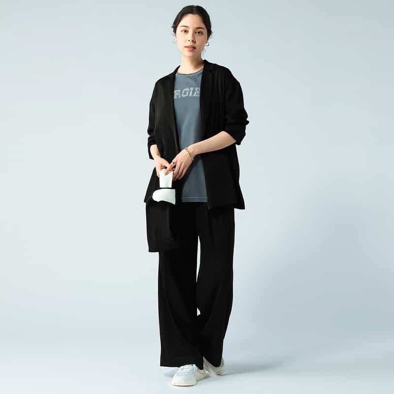 BARNEYS NEW YORK セットアップウォッシャブルシルクストレッチワイドパンツ BLACK