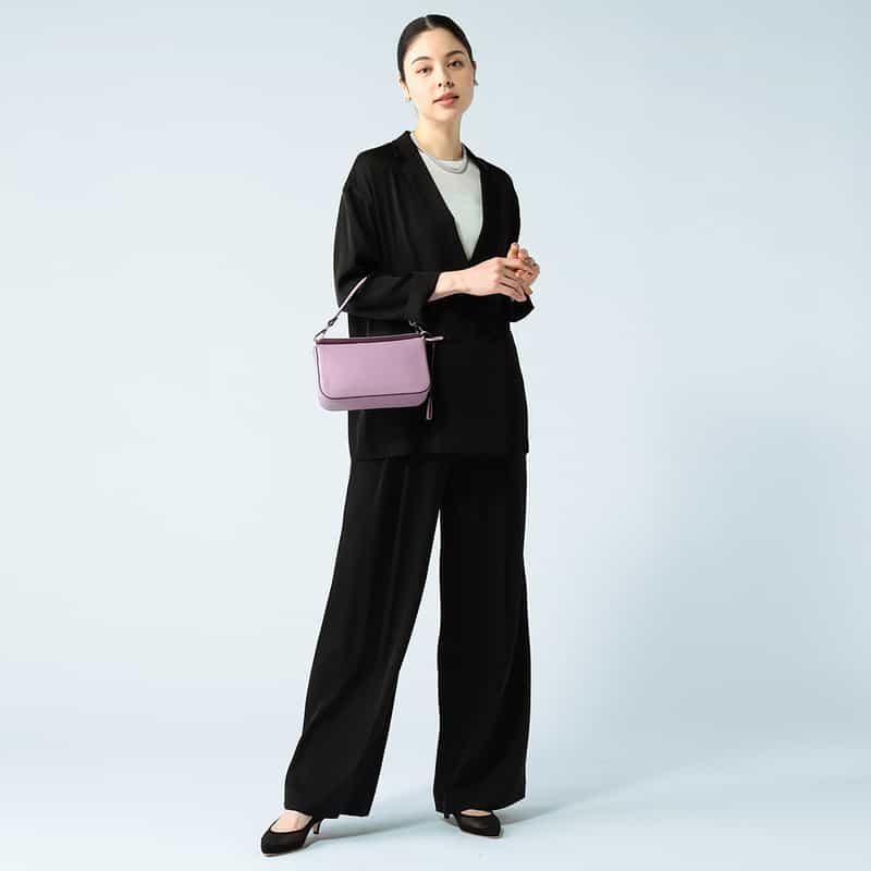 BARNEYS NEW YORK セットアップウォッシャブルシルクストレッチワイドパンツ BLACK