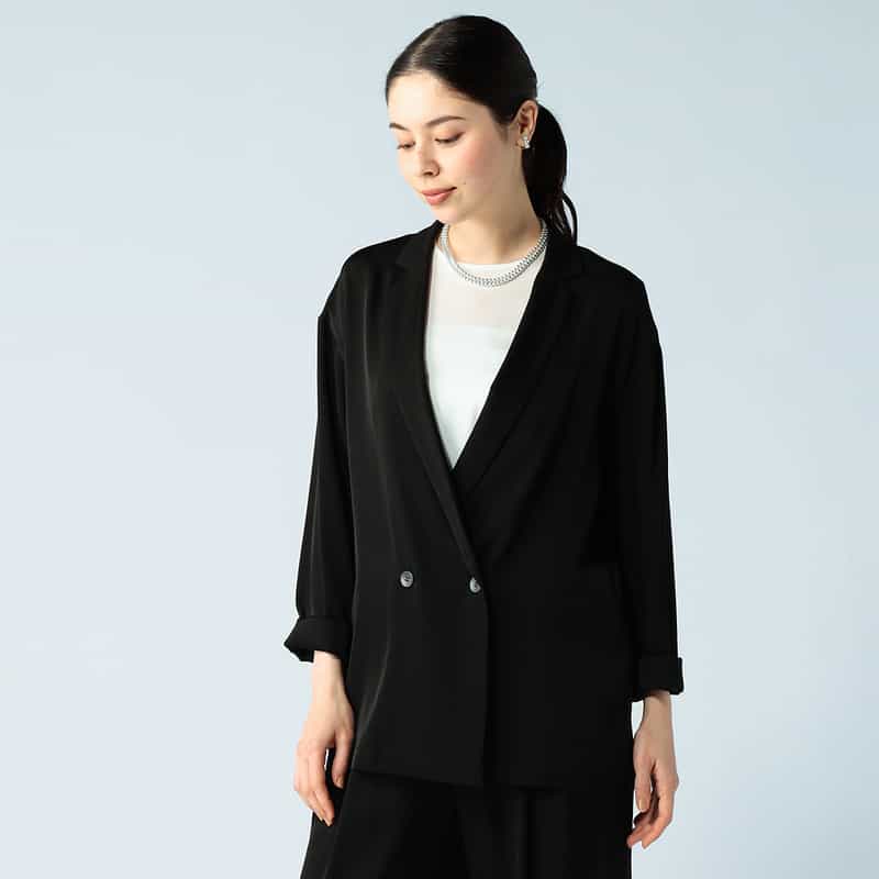 BARNEYS NEW YORK セットアップウォッシャブルシルクストレッチワイドパンツ BLACK