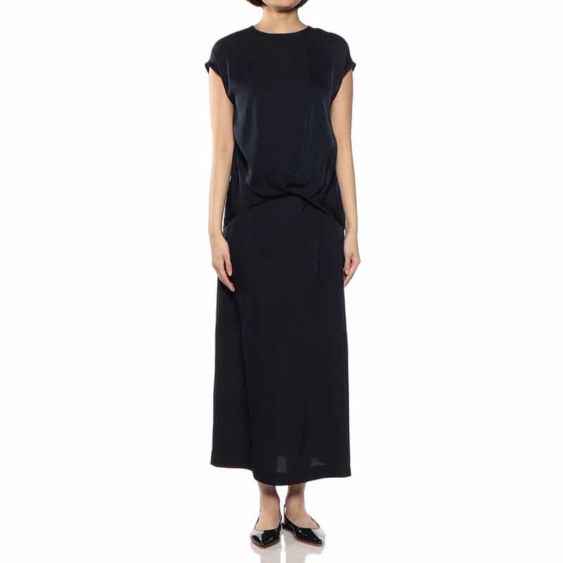 BARNEYS NEW YORK セットアップウォッシャブルシルクストレッチアシンメトリードレープスカート NAVY