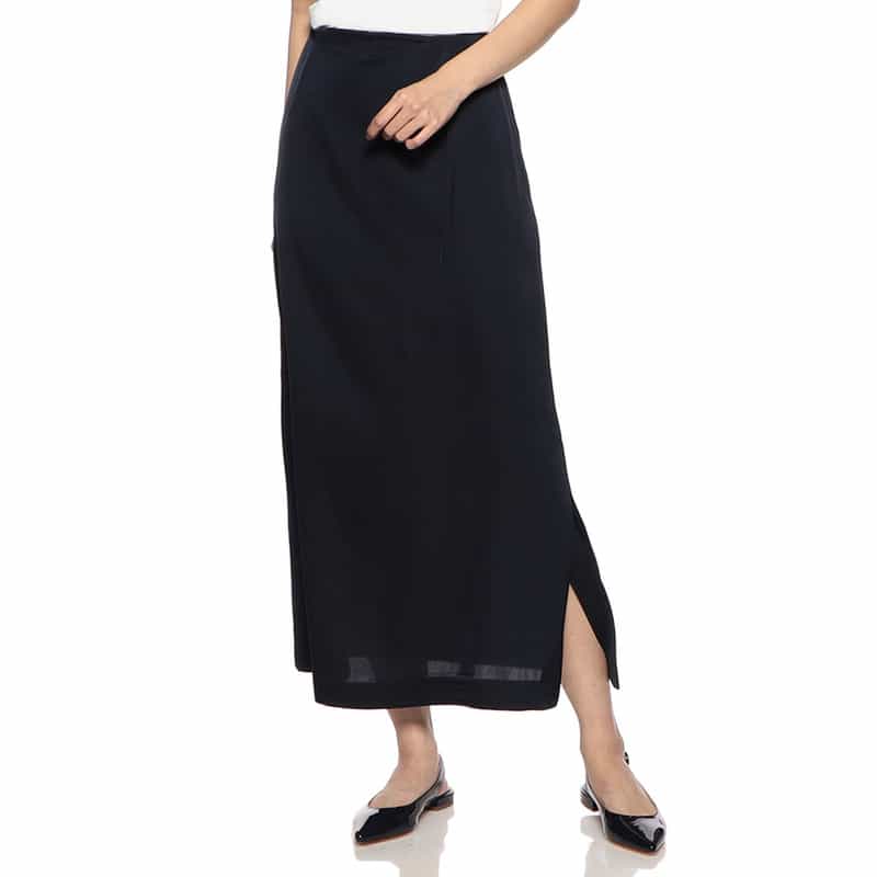 BARNEYS NEW YORK セットアップウォッシャブルシルクストレッチアシンメトリードレープスカート NAVY