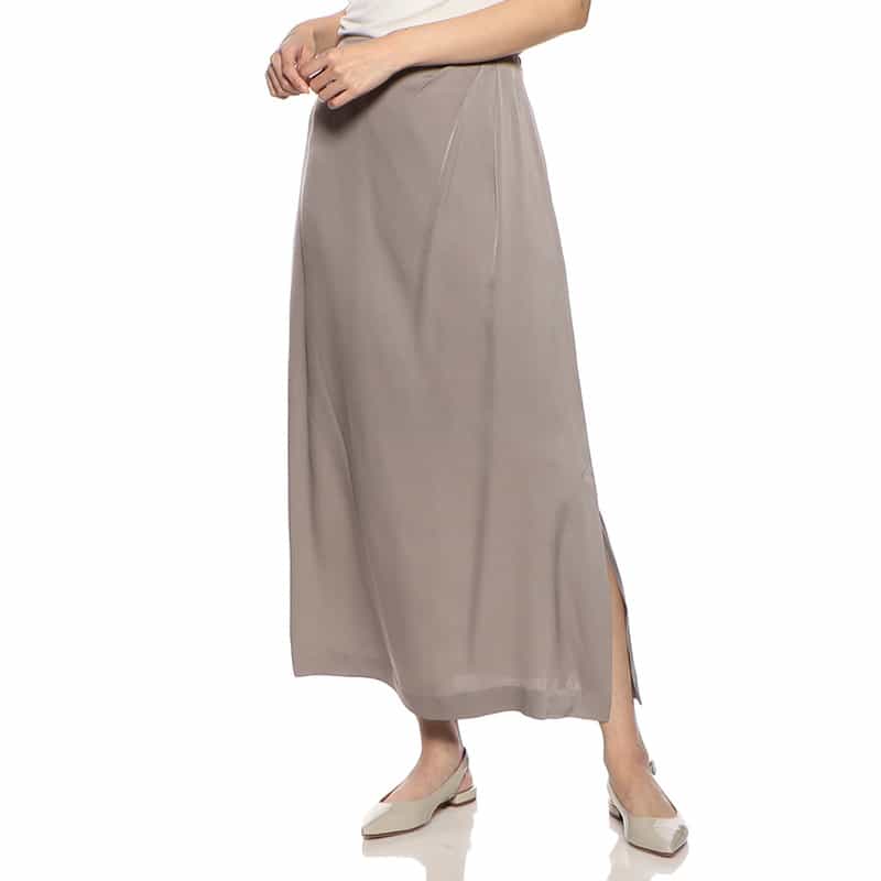BARNEYS NEW YORK セットアップウォッシャブルシルクストレッチアシンメトリードレープスカート LIGHT BROWN