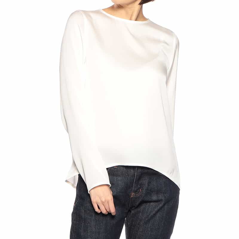 BARNEYS NEW YORK セットアップウォッシャブルシルクストレッチラウンドヘムプルオーバー WHITE