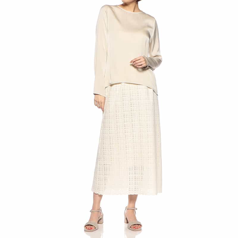 BARNEYS NEW YORK セットアップウォッシャブルシルクストレッチラウンドヘムプルオーバー BEIGE