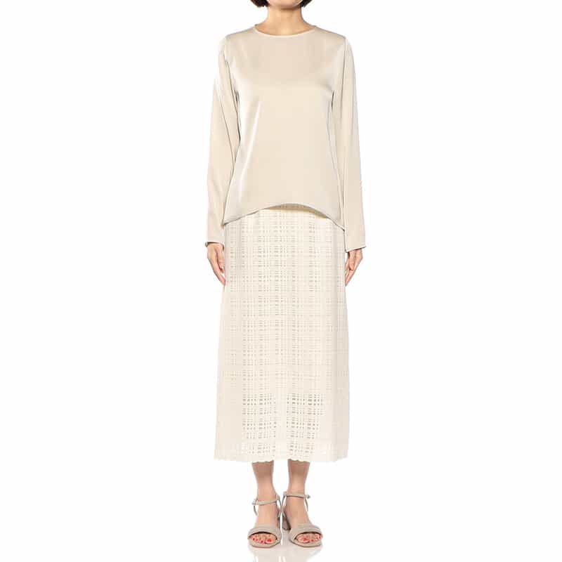 BARNEYS NEW YORK セットアップウォッシャブルシルクストレッチラウンドヘムプルオーバー BEIGE