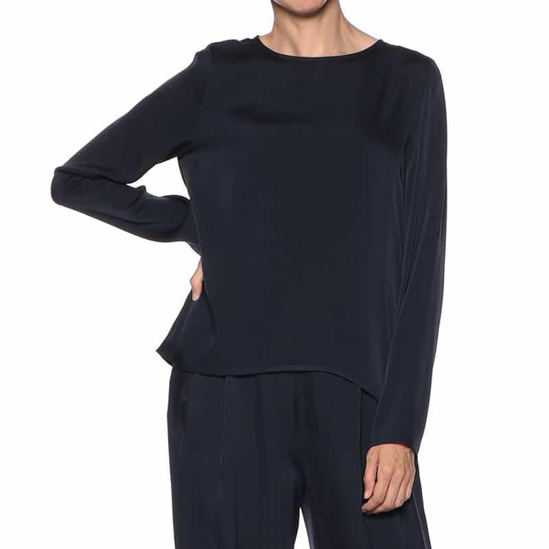 BARNEYS NEW YORK セットアップウォッシャブルシルクストレッチラウンドヘムプルオーバー NAVY
