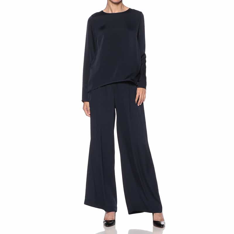 BARNEYS NEW YORK セットアップウォッシャブルシルクストレッチラウンドヘムプルオーバー NAVY