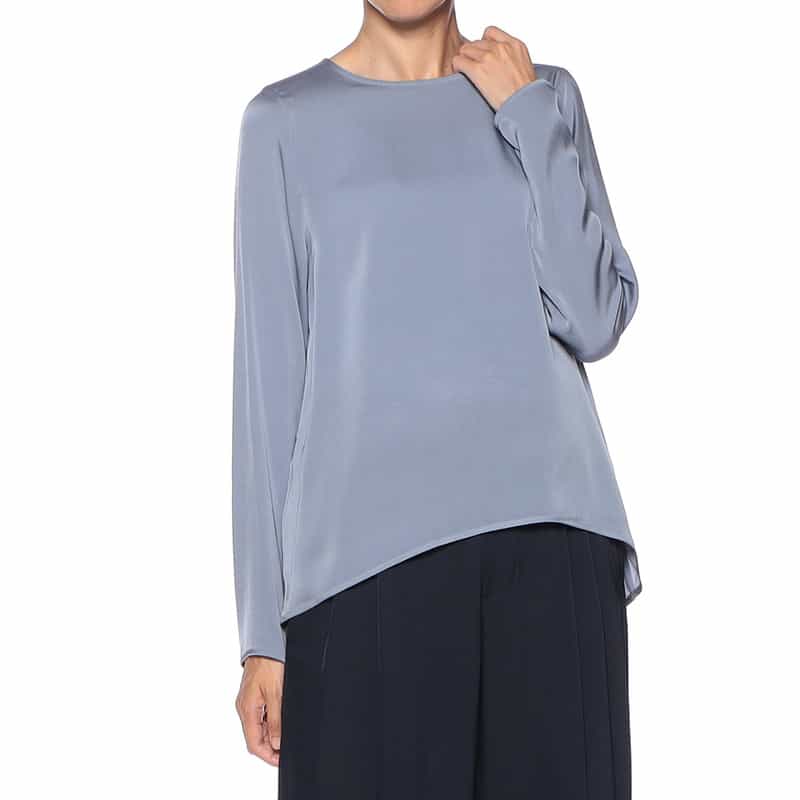 BARNEYS NEW YORK セットアップウォッシャブルシルクストレッチラウンドヘムプルオーバー BLUE GRAY