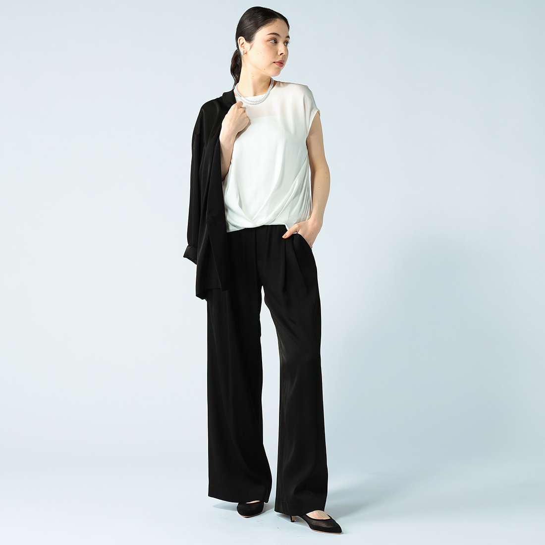 セットアップウォッシャブルシルクストレッチクルーネックプルオーバー