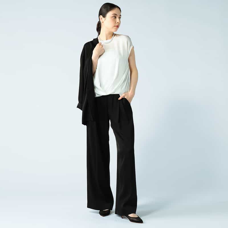 BARNEYS NEW YORK セットアップウォッシャブルシルクストレッチクルーネックプルオーバー WHITE