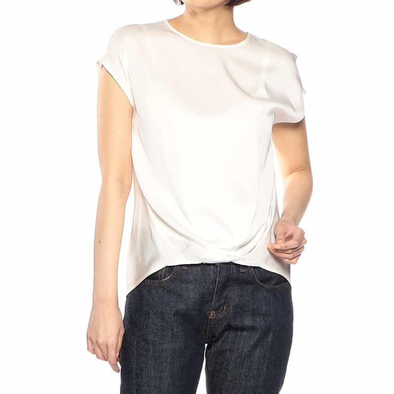 BARNEYS NEW YORK セットアップウォッシャブルシルクストレッチクルーネックプルオーバー WHITE