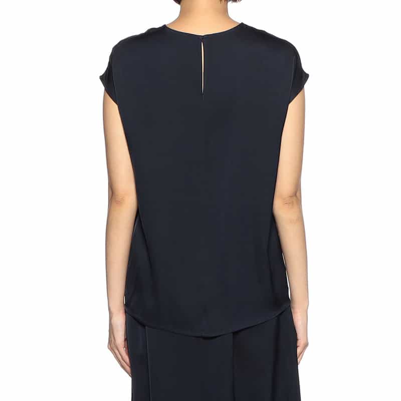 BARNEYS NEW YORK セットアップウォッシャブルシルクストレッチクルーネックプルオーバー NAVY