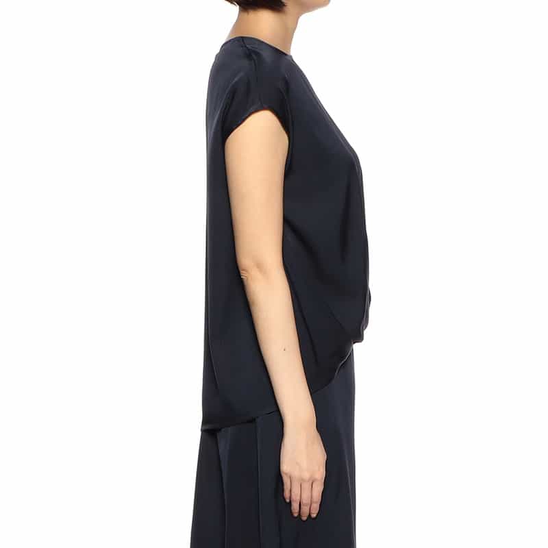 BARNEYS NEW YORK セットアップウォッシャブルシルクストレッチクルーネックプルオーバー NAVY