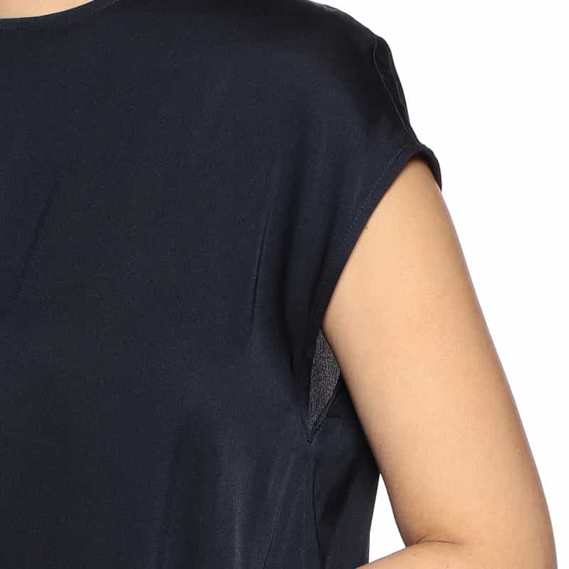 BARNEYS NEW YORK セットアップウォッシャブルシルクストレッチクルーネックプルオーバー NAVY