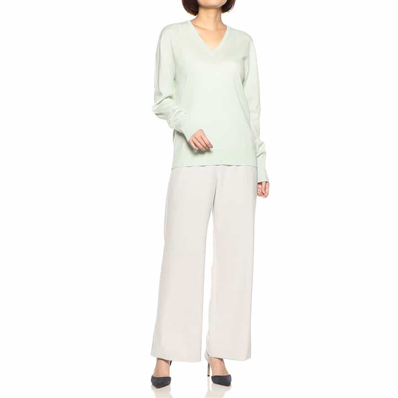 BARNEYS NEW YORK ウォッシャブルカシミヤシルクVネックニットプルオーバー LIGHT GREEN