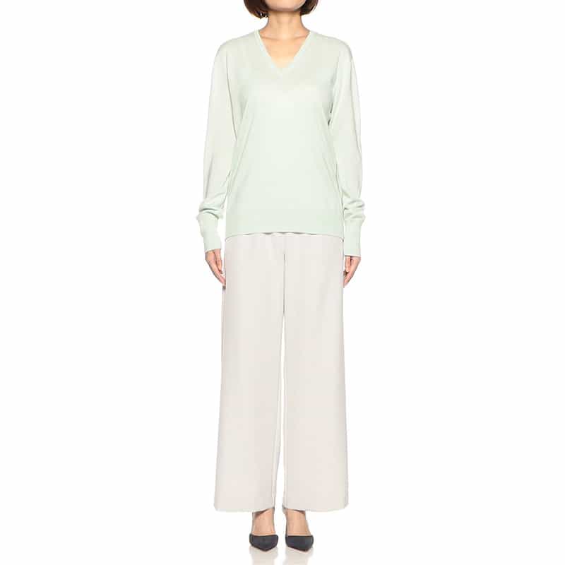 BARNEYS NEW YORK ウォッシャブルカシミヤシルクVネックニットプルオーバー LIGHT GREEN