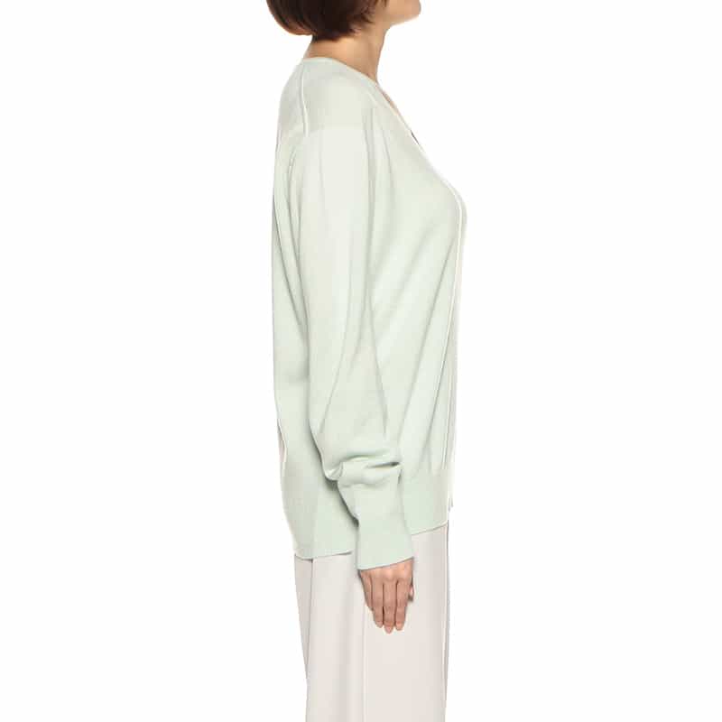 BARNEYS NEW YORK ウォッシャブルカシミヤシルクVネックニットプルオーバー LIGHT GREEN