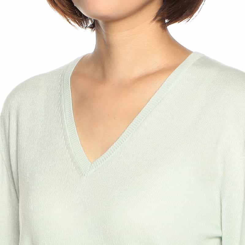 BARNEYS NEW YORK ウォッシャブルカシミヤシルクVネックニットプルオーバー LIGHT GREEN