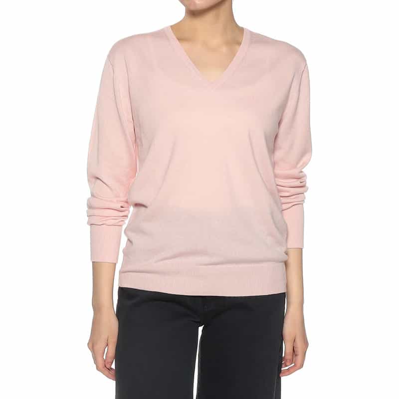BARNEYS NEW YORK ウォッシャブルカシミヤシルクVネックニットプルオーバー LIGHT PINK