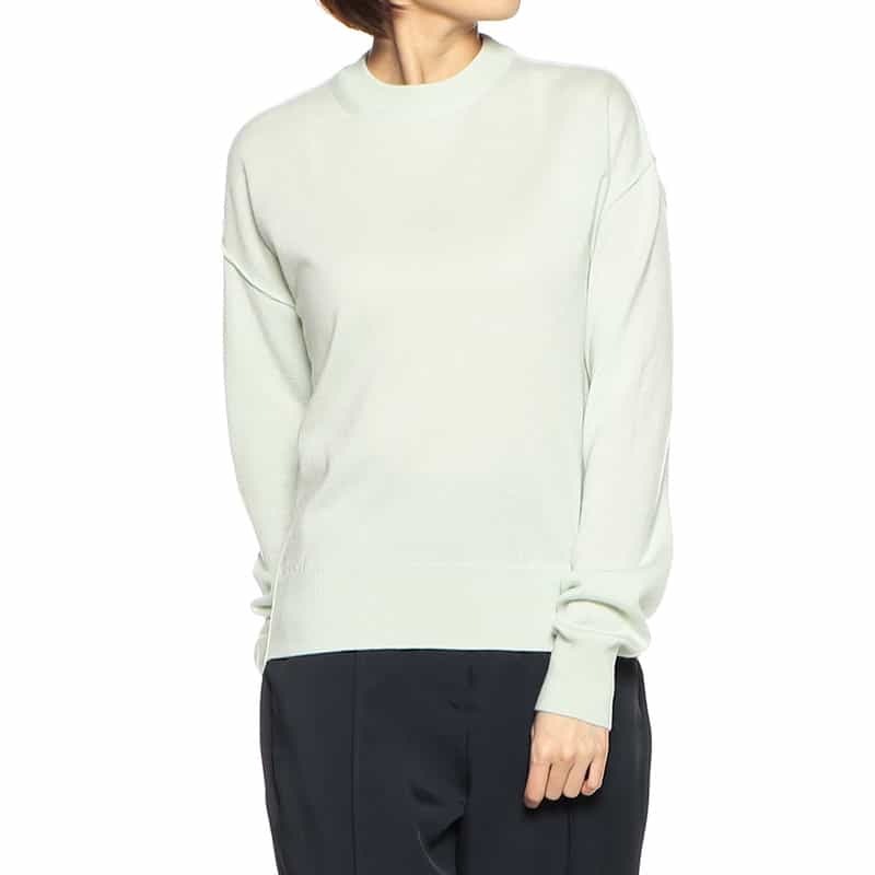 BARNEYS NEW YORK ウォッシャブルカシミヤシルクモックネックニットプルオーバー LIGHT GREEN