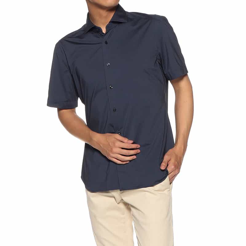 XACUS バーニーズ ニューヨーク限定ストレッチシャツ NAVY