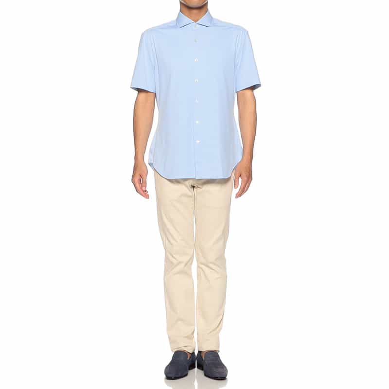 XACUS バーニーズ　ニューヨーク限定マイクロチェック柄ストレッチシャツ BLUE