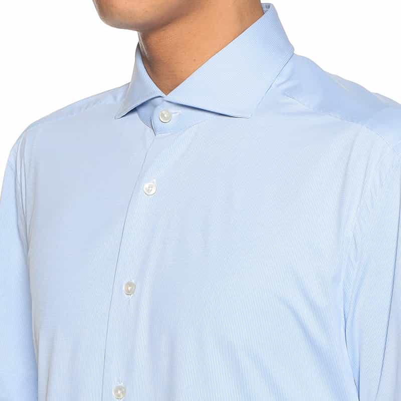 XACUS バーニーズ　ニューヨーク限定マイクロチェック柄ストレッチシャツ BLUE