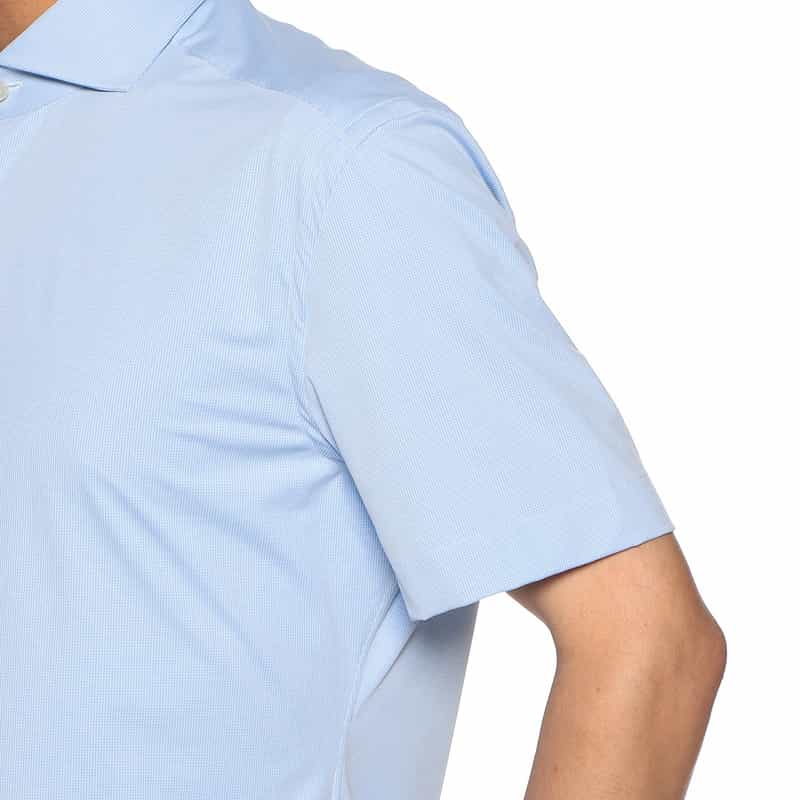 XACUS バーニーズ　ニューヨーク限定マイクロチェック柄ストレッチシャツ BLUE