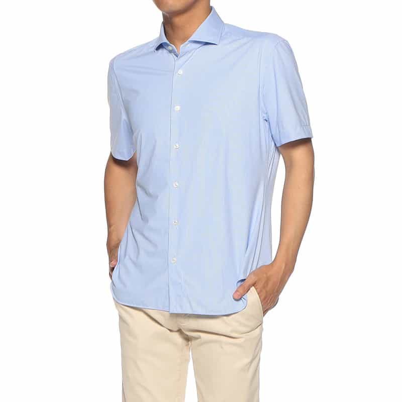 XACUS ストライププリントシャツ BLUE