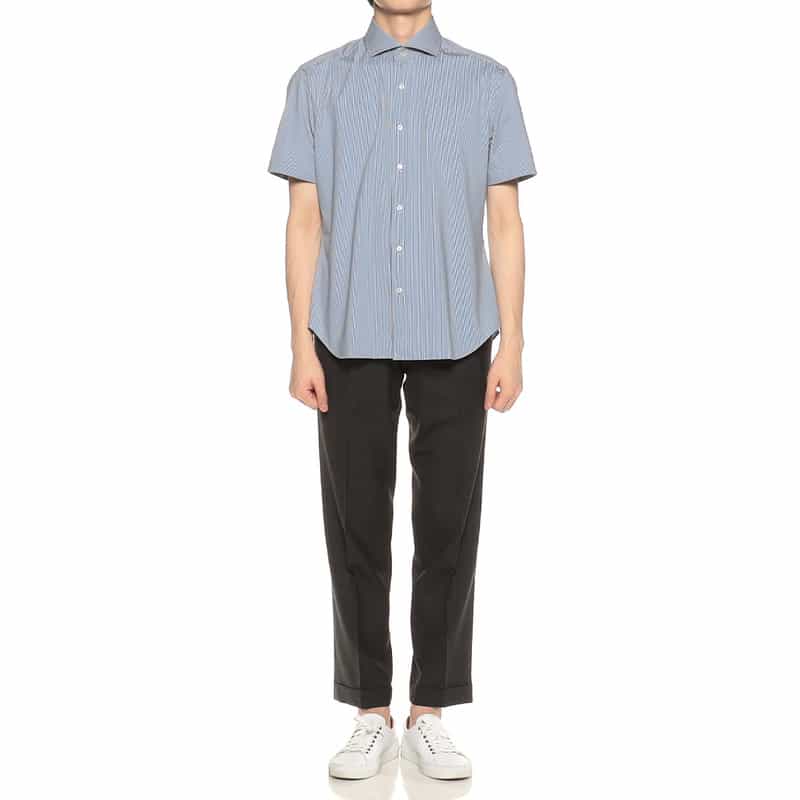 XACUS ストライププリントシャツ NAVY