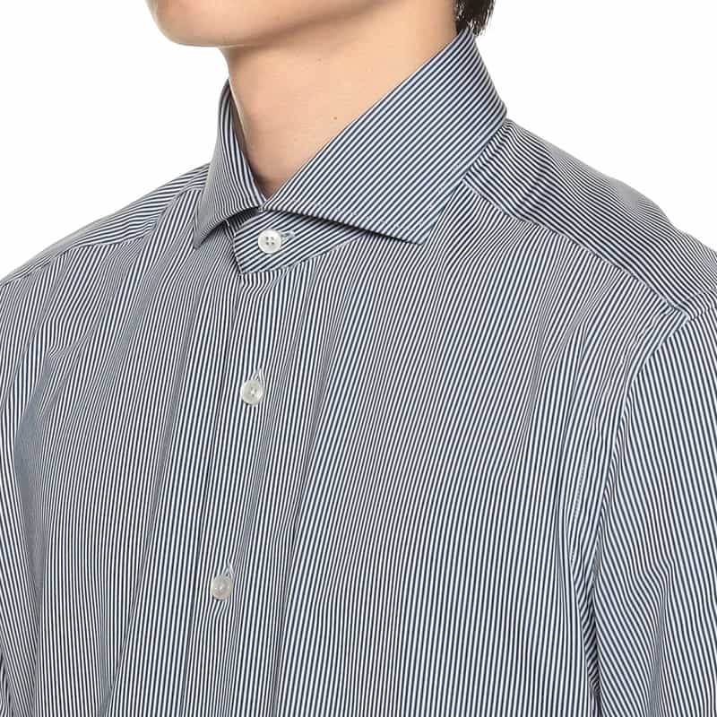 XACUS ストライププリントシャツ NAVY