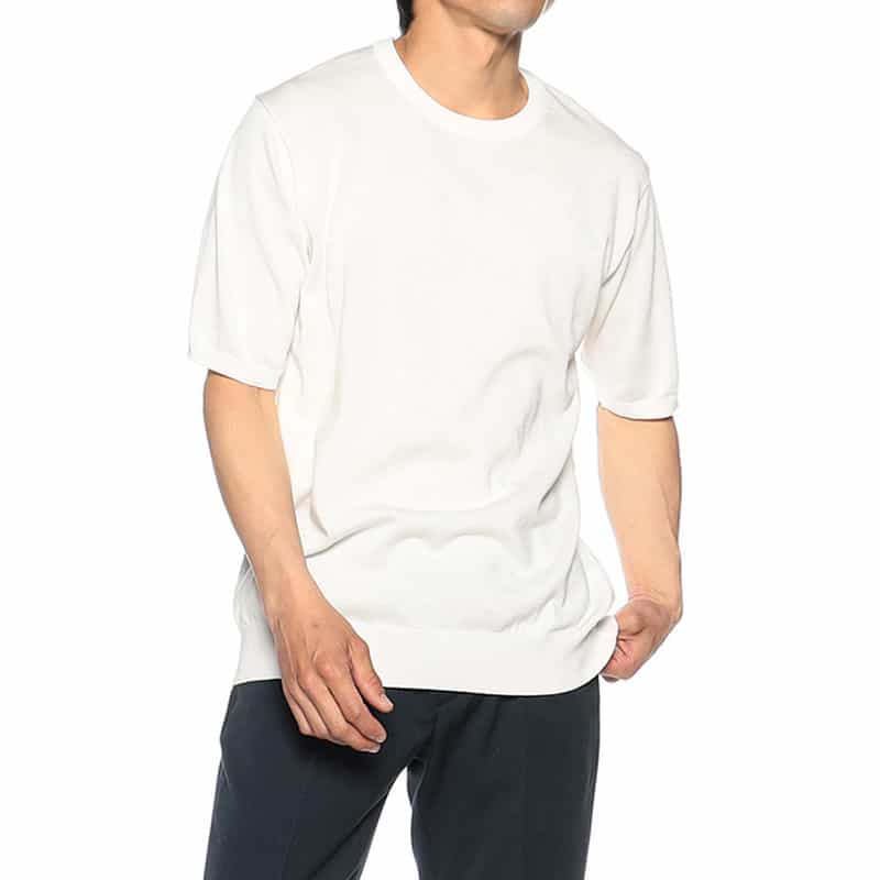 BARNEYS NEW YORK 海島綿クルーネックニットソー WHITE
