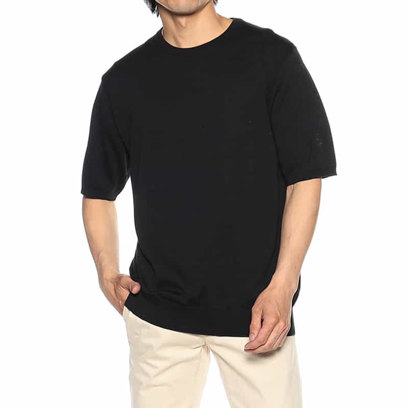 BARNEYS NEW YORK 海島綿クルーネックニットソー BLACK